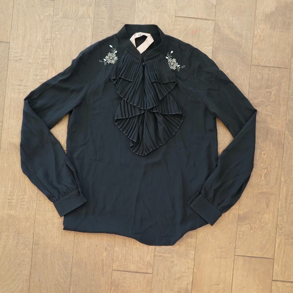 No.‎ 21 ITALY Silk Acetate Ruffle Neck embellished blouse IT 38 US 2